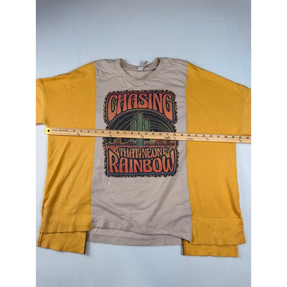 Bella Canvas Chasing That Neon Rainbow Graphic Sweatshirt Yellow Tan Womens M - Picture 4 of 7